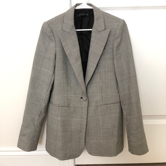 zara checked blazer womens